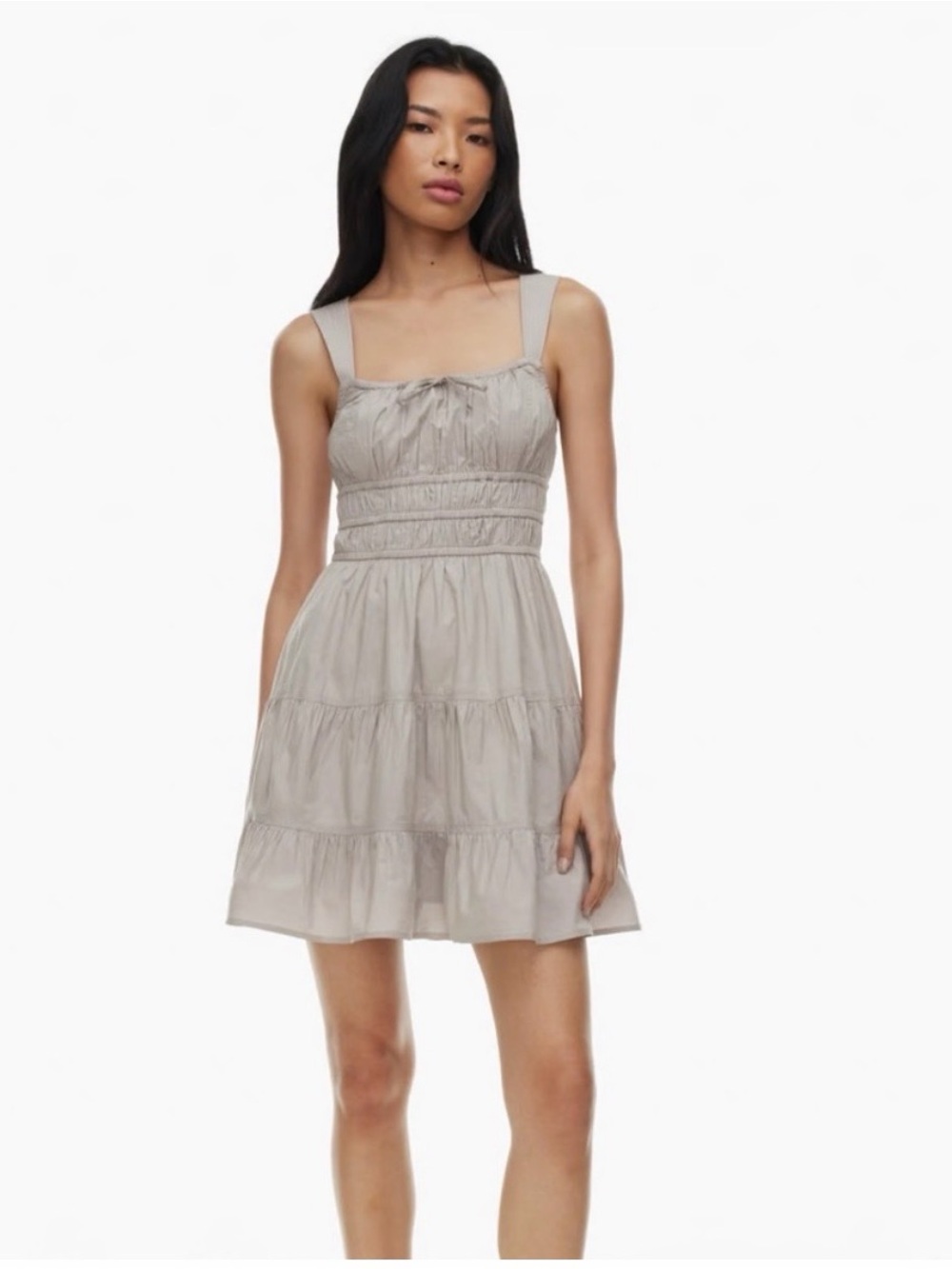 Aritzia Sunday Best Martine Poplin Tiered Mini Dress in Ashen Grey Size Large